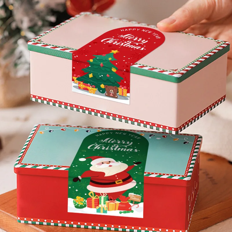 Niedliche frohe weihnachts aufkleber 50 teile/paket 6*13cm rotes weihnachts geschenk dekorative versiegelung aufkleber verpackungs box etikett weihnachts tag