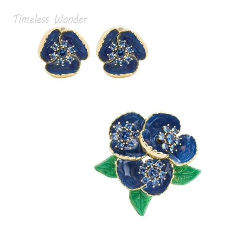 

Timeless Wonder Retro Enamel Zircon Geo Floral Brooch Pins for Women Designer Jewelry for Gown Runway Rare Luxury Gift Set 5381