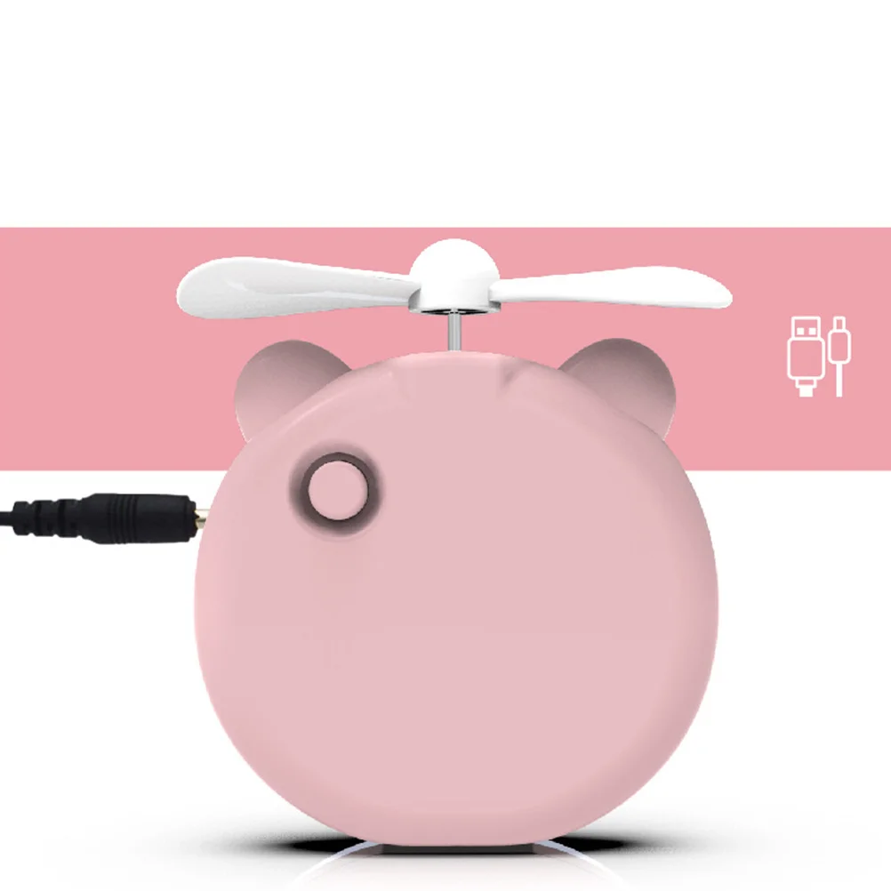 مروحة صغيرة LED مرآة ماكياج USB إعادة شحن الكرتون خنزير المحمولة جيب مروحة الوردي متعددة الوظائف هدية للنساء مرآة ماكياج LED