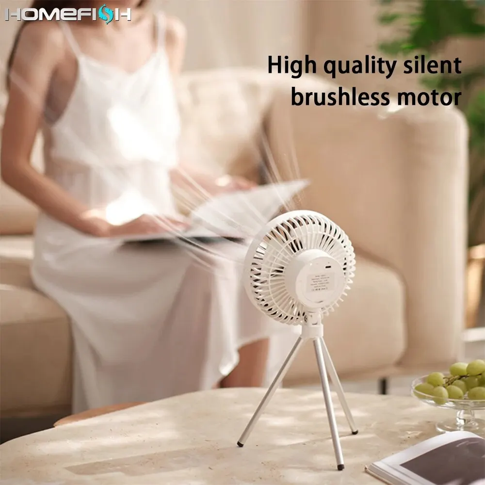 DQ213 7 Inch Fan Lamp 3 Speed Household Tripod Desktop 4000mAh LED Lighting USB Weless Use Outdoor Portable Small Ceiling Fan