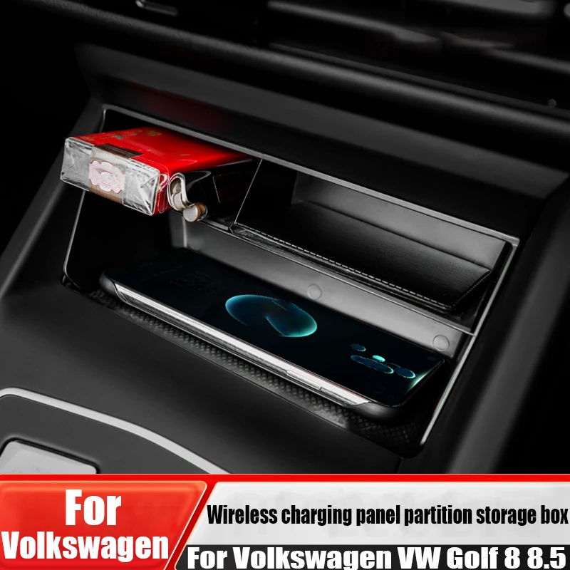 ل Volkswagen VW Golf 8 8.5 تعديل لوحة الشحن اللاسلكية التقسيم صندوق تخزين ملحقات التخزين الداخلي للسيارات