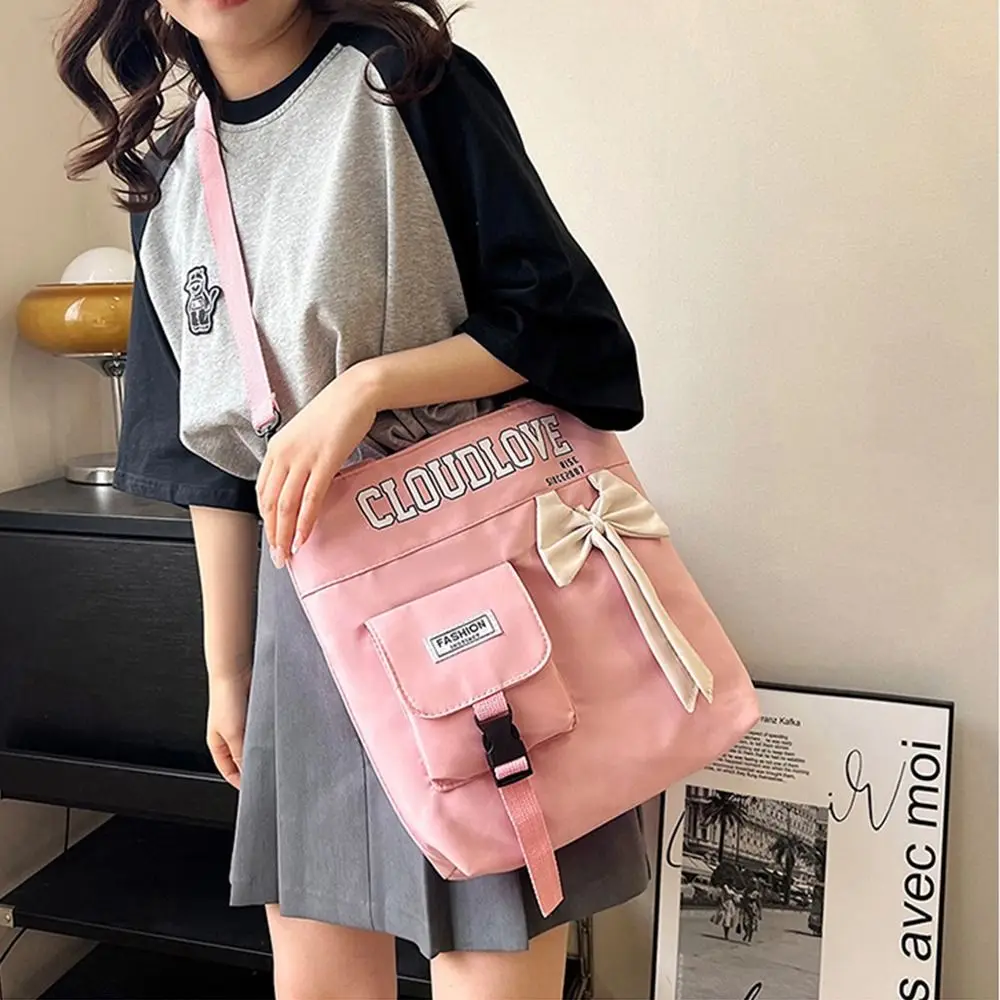 Cute Canvas Shoulder Bag Bowknot Portable Tote Bag Large Capacity Underarm Bag for Women