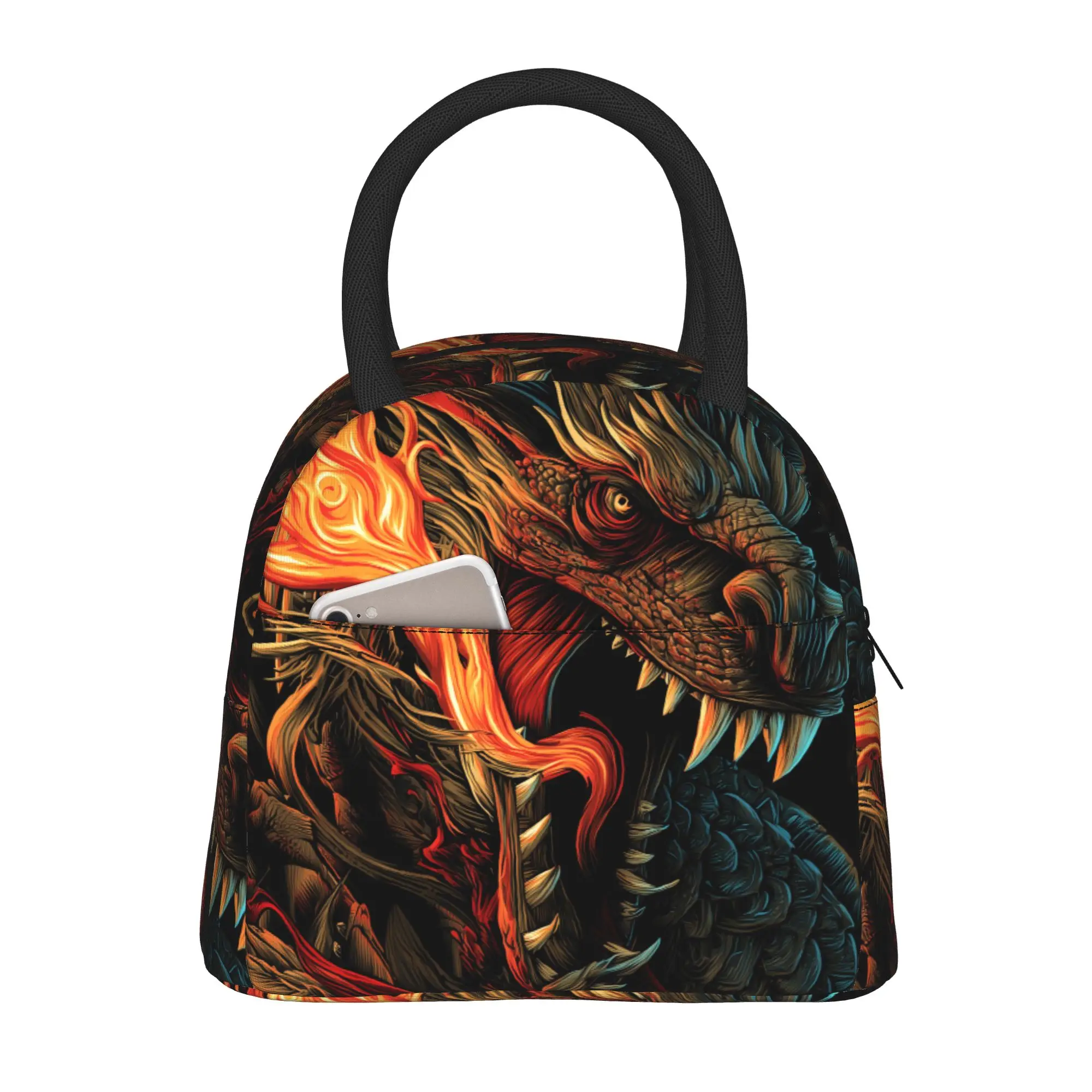 Back to school season Meal Bag Fiery Dark Fantasy Dragon llustration Kawaii Harajuku Design Portable Heat Preservation Lunch Bag