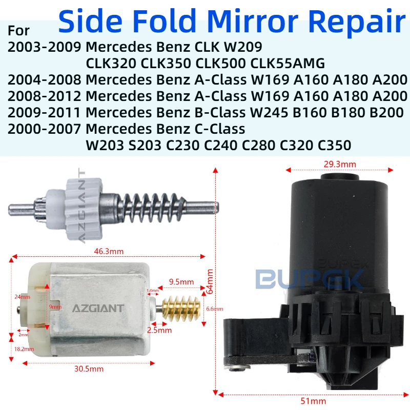 Nuevo Actuador de Motor DC para Plegado de Espejos Retrovisores Laterales para Mercedes Benz CLK W209, Clase A W169, Clase B W245, Clase C W203