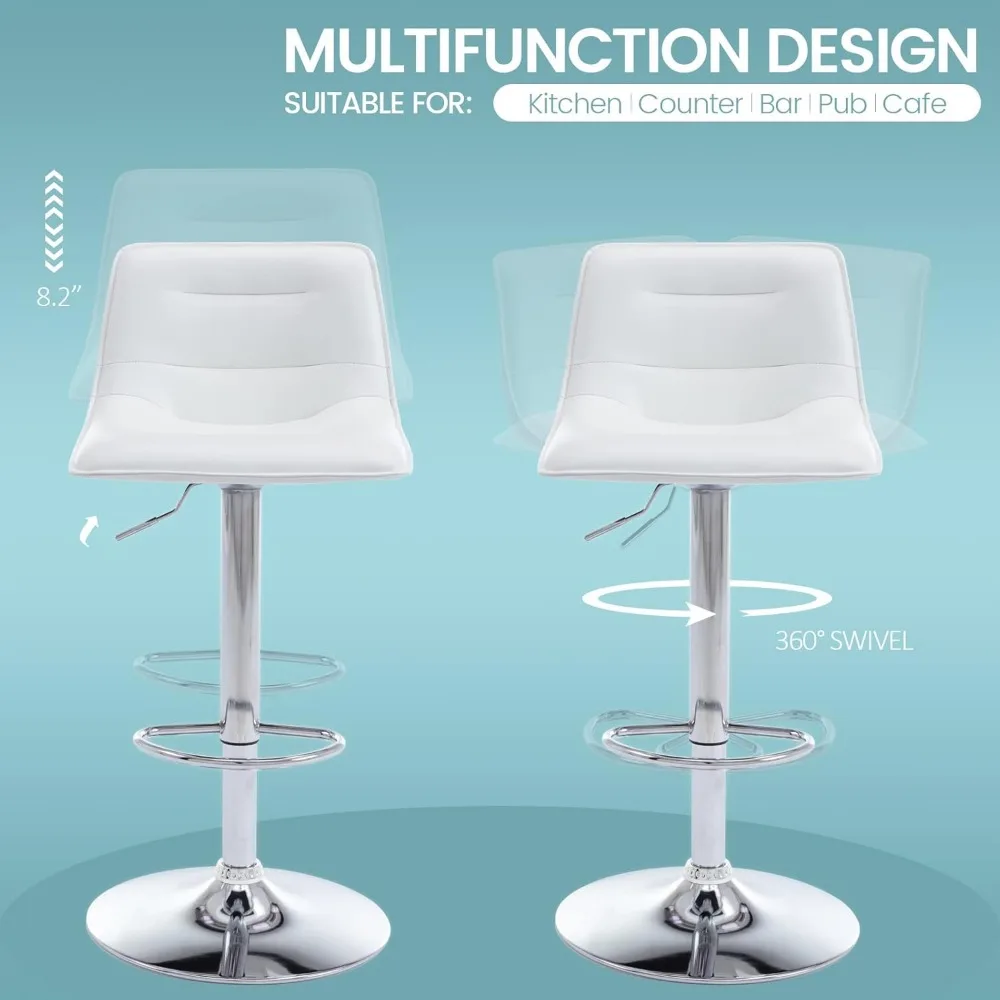 Verstellbarer Barhocker, moderner drehbarer Barhocker aus PU-Leder mit Thekenhöhe und Rückenlehne, armloser, gebogener Airlift-Barstuhl für die Küche