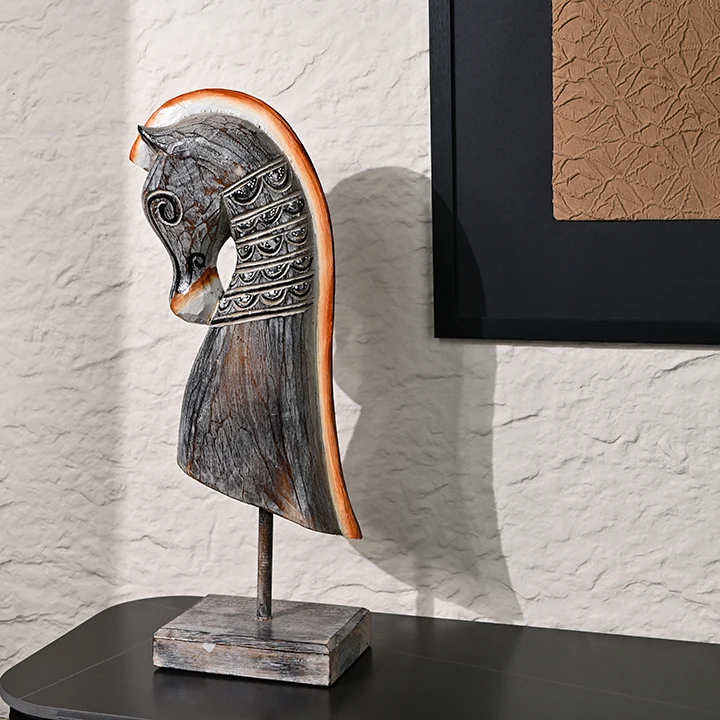 

Modern Indoor Home Decor Living Room Study Room Gray Resin Retro Mane Horse Ornament