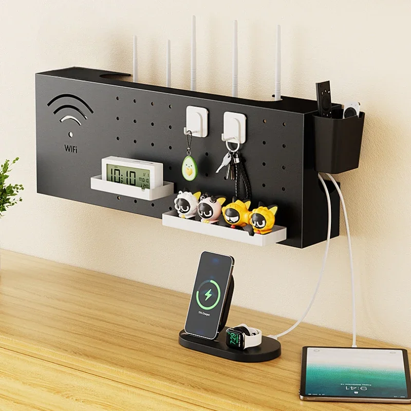 

Free Punching Router Placement Rack Creative Hole Board Set Top Box Storage Rack Space Saving WiFi Cable Socket Cover Box