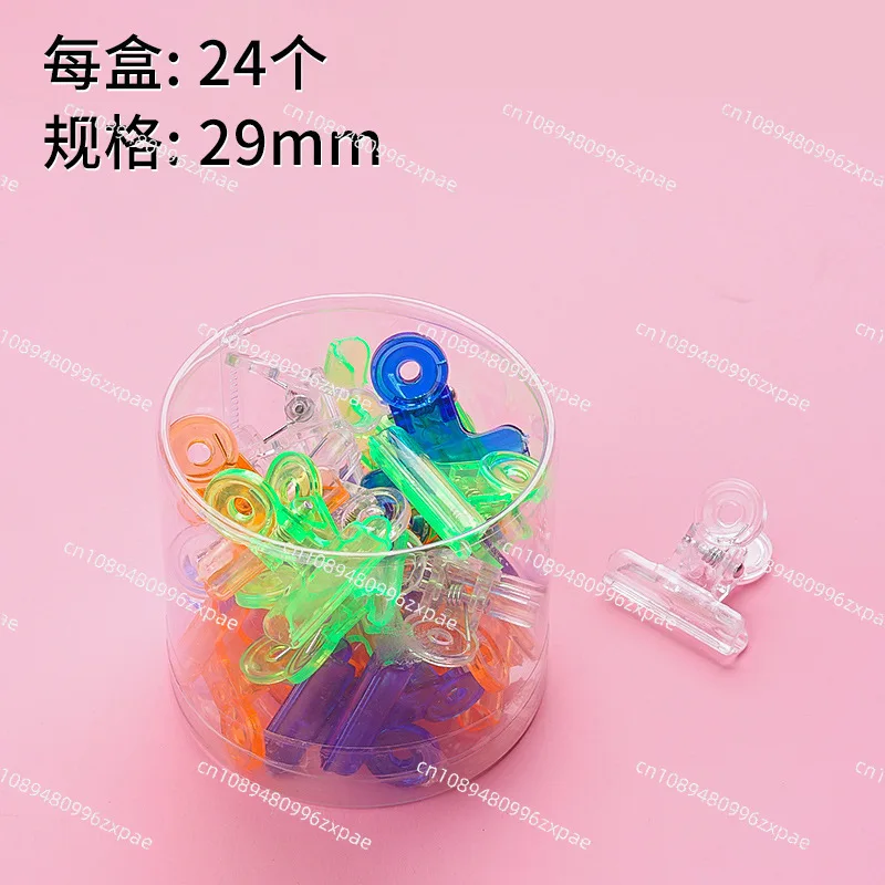 Transparent plastic long-tail clip, multi-specification round ticket clip, office document storage fixed clip barrel
