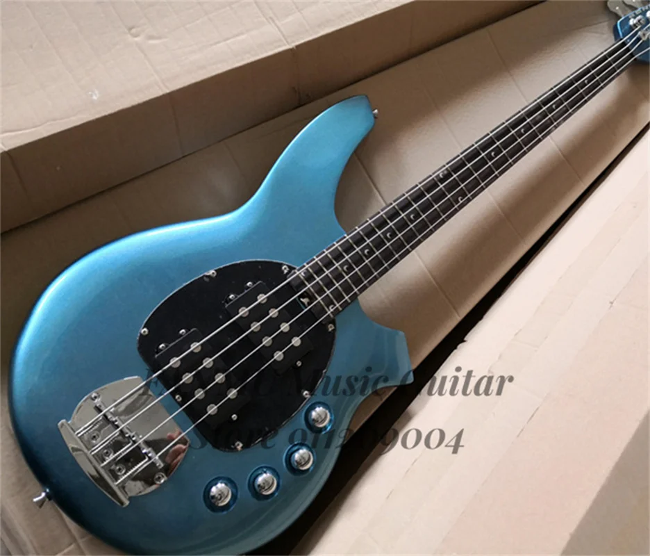 

4 Strings Bass Guitar Bong Bass Metal Blue Body Rosewood Fingerboard Black Pickups Active Battery Maple Neck