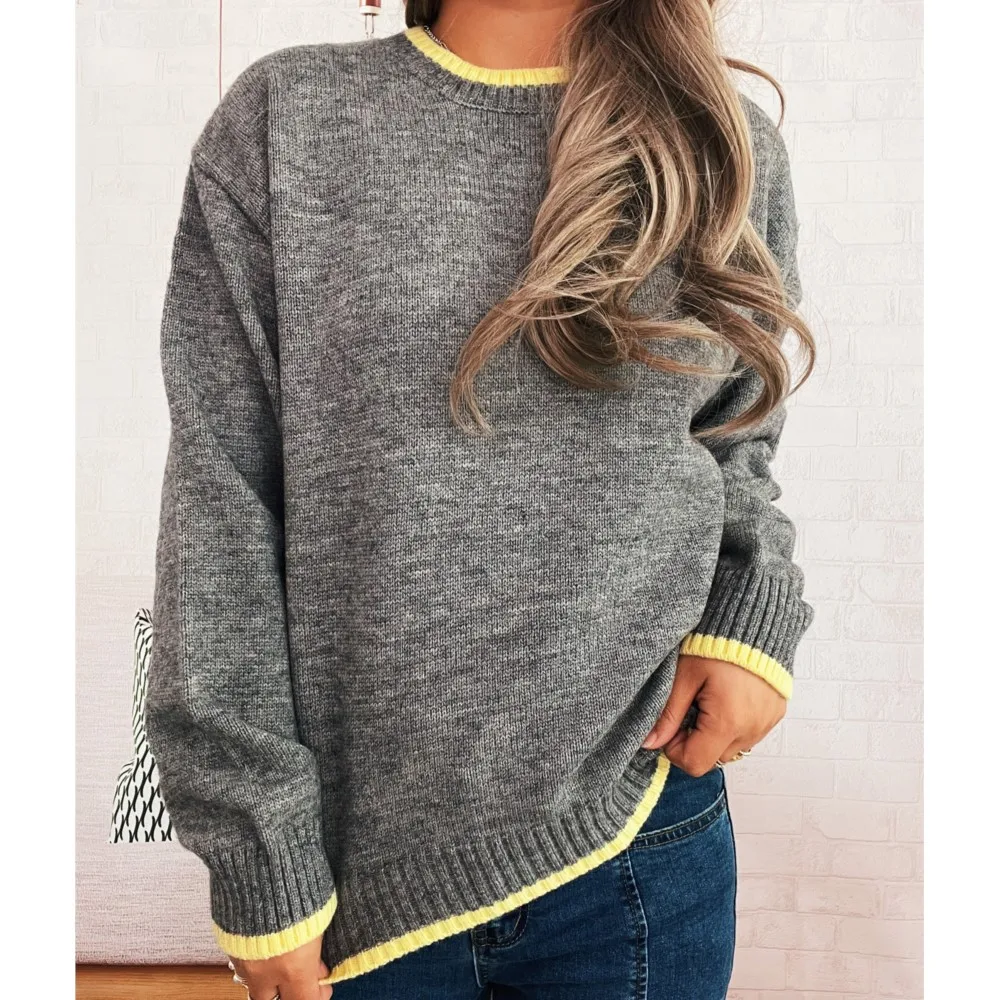 Winter Clothes Woman Sweater Pulls Femmes Contrast Commuting All-match Loose Simple Style Comfortable Trendy Knitted Pullover