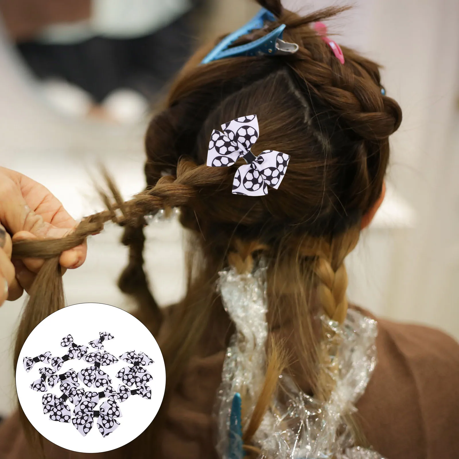 

12Pcs Hair Bows for Girls Black White Football Ribbon Design Comfortable Easy to Use Clip Bows for Kids Active Play Daily
