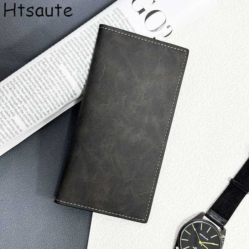 

Soft Grey Color Wallet Men Vintage Bags Long Section Purse Male Simple Purses Casual Business Money Coin Credit Cards Holders