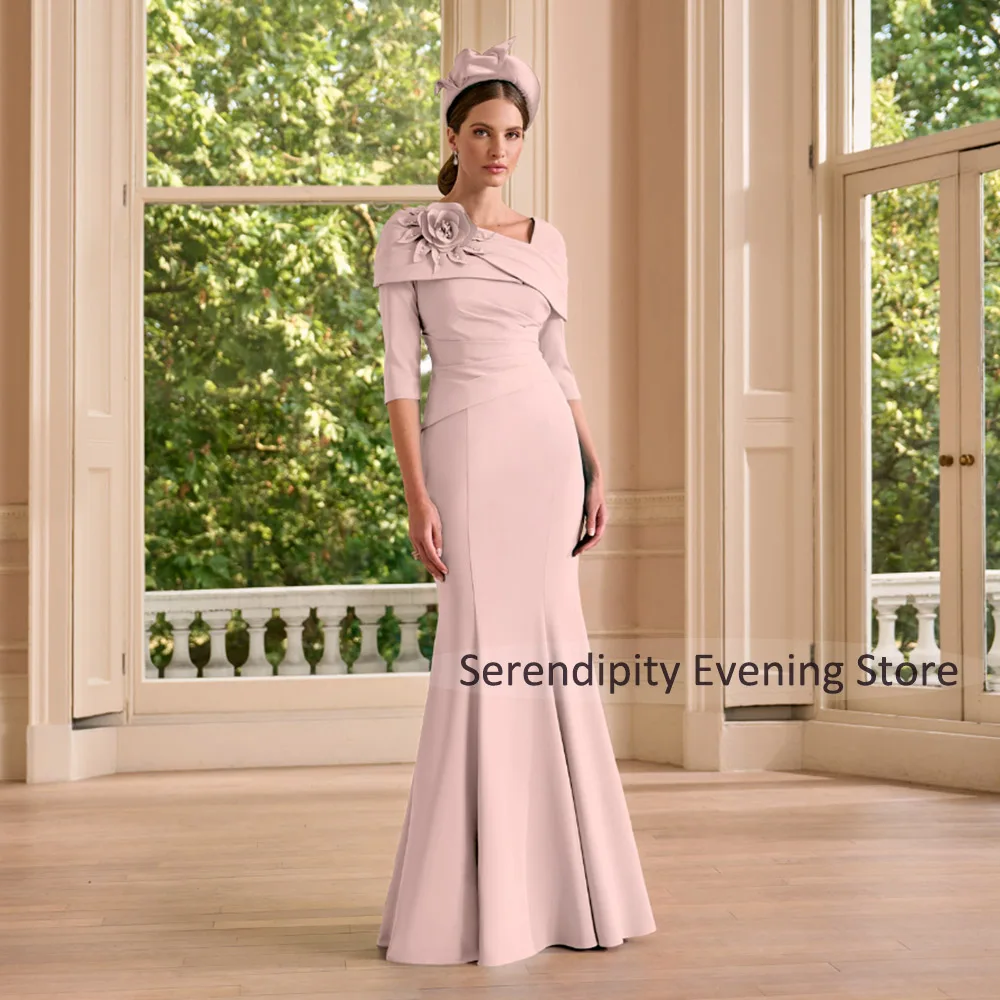 فساتين أم العروس البوق لحفلات الزفاف 3/4 الأكمام حورية البحر فساتين الزفاف الضيوف طويلة مطرز زهرة المرأة ثوب مسائي #2