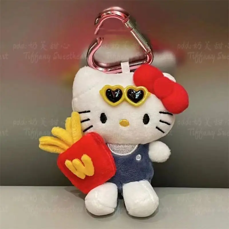 Kawaii Sanrio Hello Kitty peluche portachiavi cartone animato patatine fritte Kt peluche ciondolo peluche zaino cerniera decorazione ragazza regalo