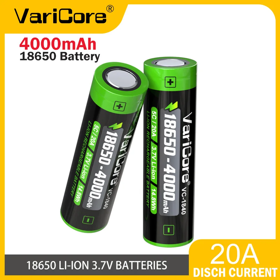 VariCore VC-1840 3.7V Li-ion 18650 Baterai 4000MAh 20A Catu Daya Debit Baterai Senter Lampu Depan Bank Daya Portabel
