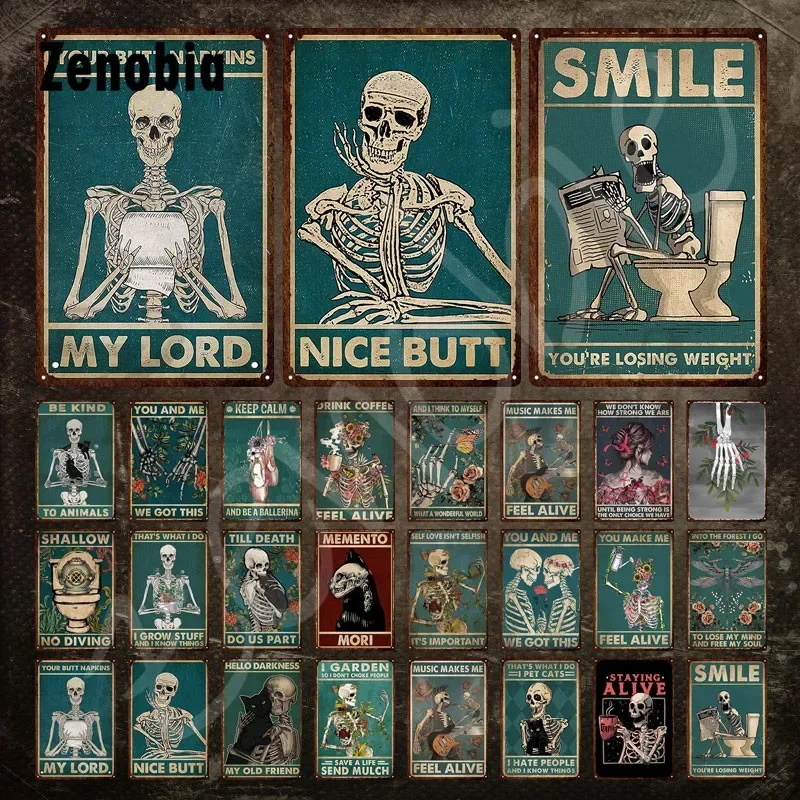 Skull Metal Sign with Text Your Butt Napkins My Lord Vintage Tin Sign Flower Skeleton Funny Metal Plaque Plaque Bathroom Deco