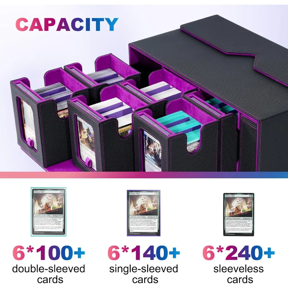 7 in 1 MTG Commander Deck Box, 6-Deck Modular TCG Deck Case with Dice Tray, Fits 1000+ Double-Sleeved Cards, Magnetic Deck Case for TCG/CCG/Magic/Sports Cards