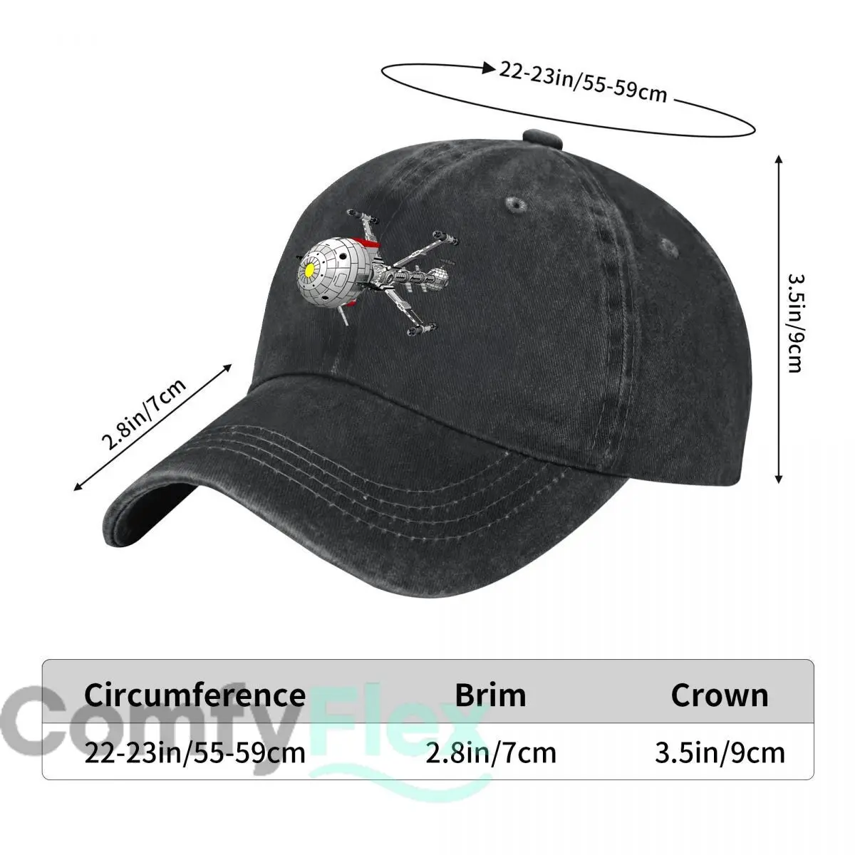 Retro Sci-Fi Spaceship Detailed Design Baseball Cap Men Women Distressed Washed Sun Cap Outdoor Workouts Hat