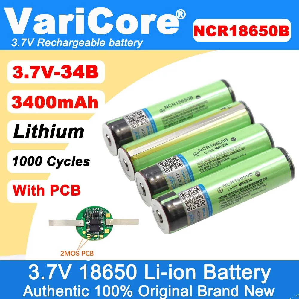 بطارية أصلية محمية جديدة قابلة لإعادة الشحن 18650 NCR18650B 3400mah مع PCB 3.7 فولت لبطاريات المصباح