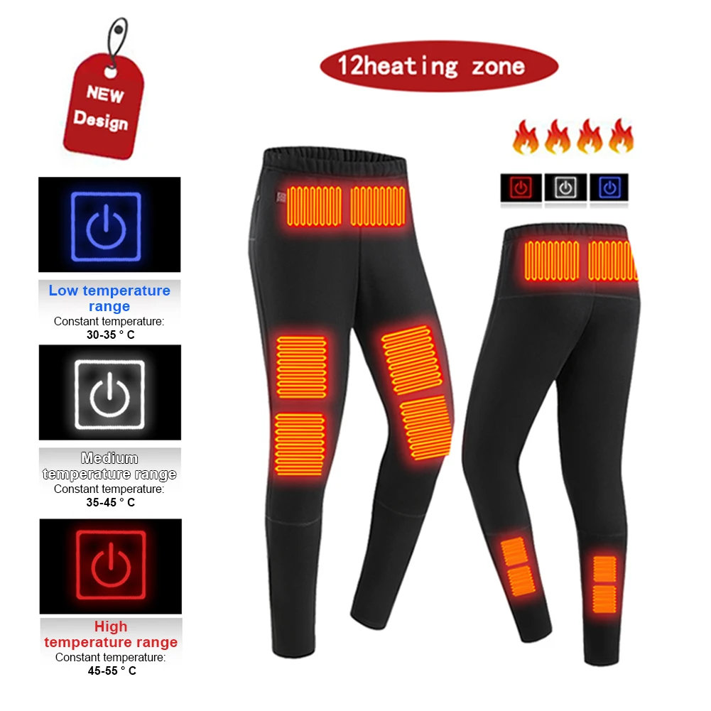 Winter Heated Thermal Pants 12 Zones For Men Women USB Charging Electric Heating Pant For Skiing Hiking Motocycle XS-2XL EU Size