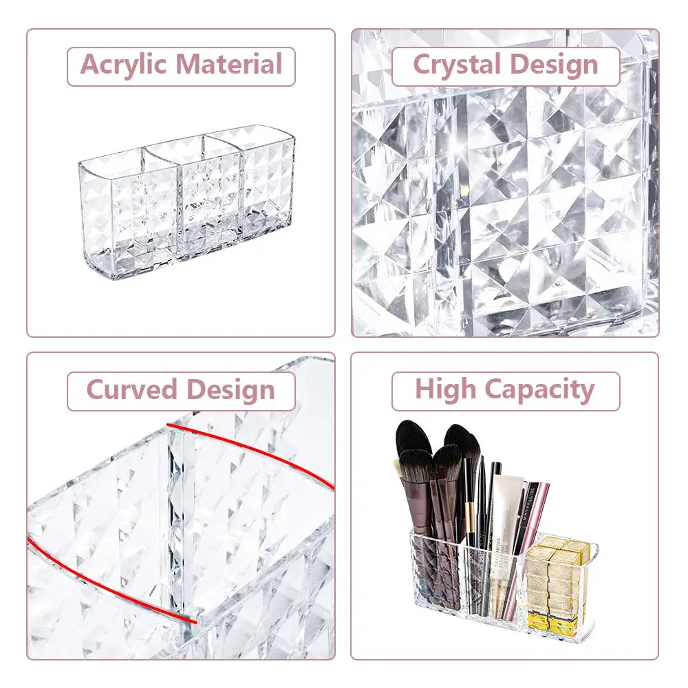 Soporte para cilindro de brochas de maquillaje, organizador de maquillaje cosmético acrílico transparente, tocador, delineadores, lápiz labial, caja de almacenamiento de cristal