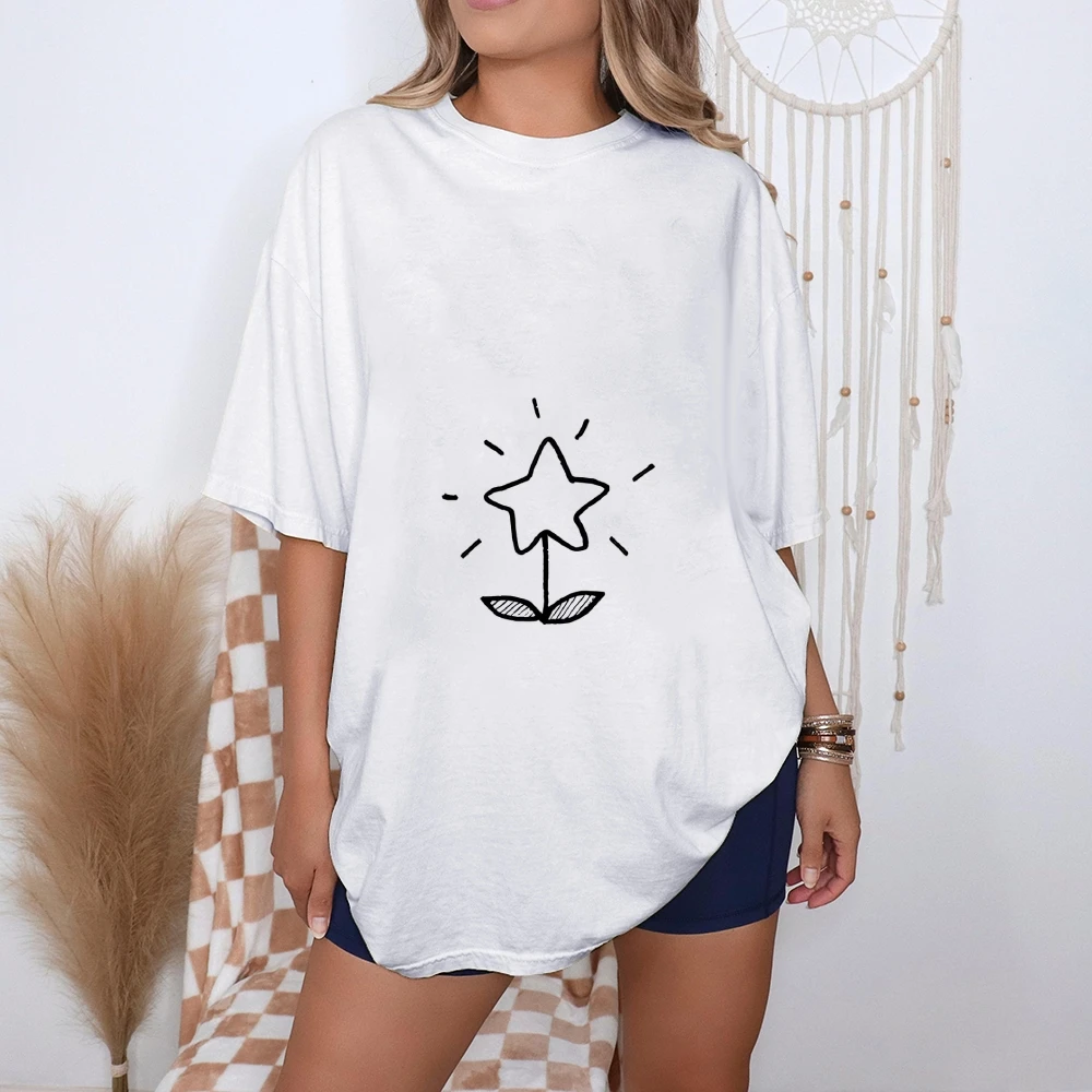 

Women's Cotton Oversized Tee Y2k Glitter Star Design Summer Top Lightweight Breathable Casual T-Shirt High Quality Night Sky