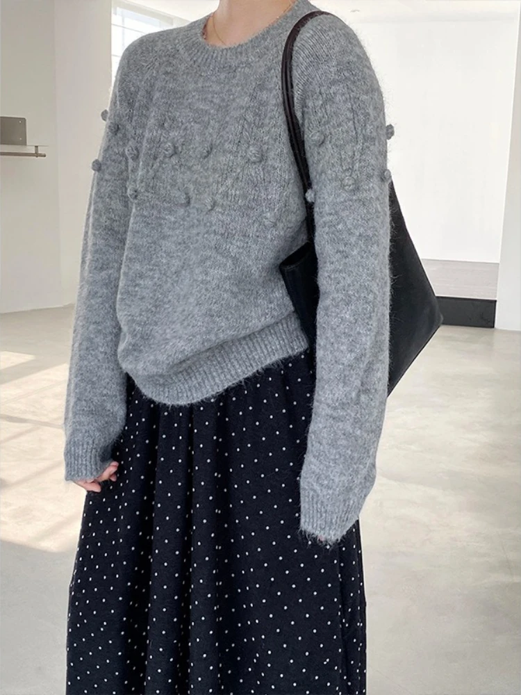 

2023 осенне-зимняя модная новая женская элегантная вязаная свободная кашемировая толстовка с капюшоном высокого класса, теплый свитер с шариками, джемпер