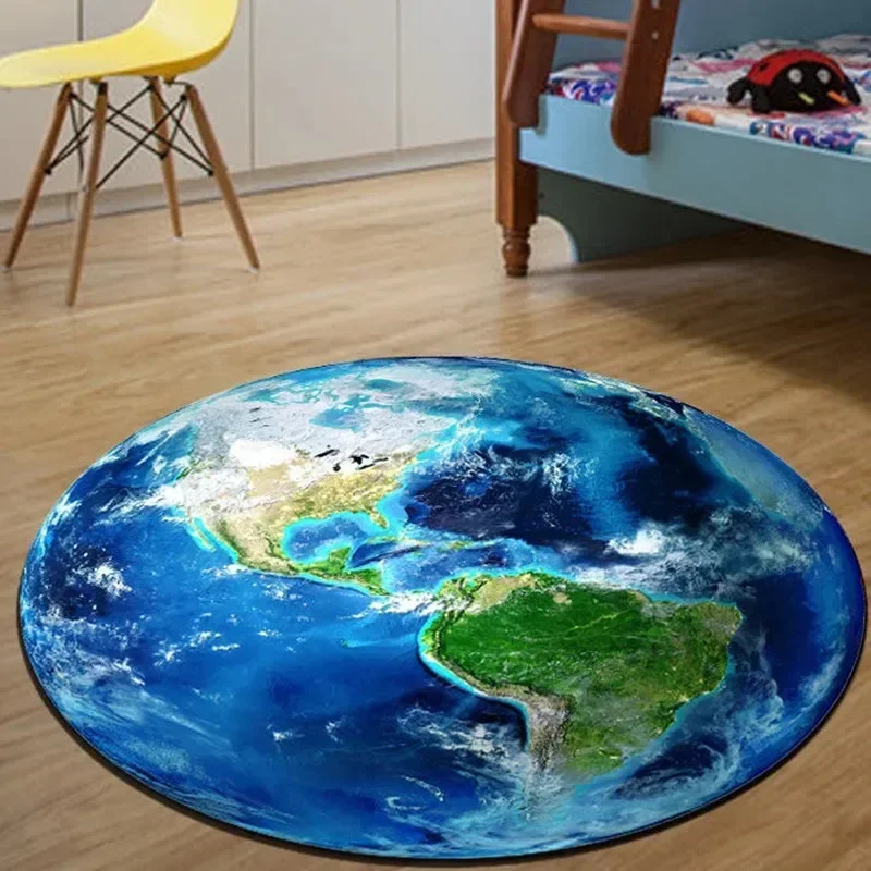 Round Sponge Carpet Earth Moon Mars Pattern Anti-Slip Floor Mat Home Decoration Bedroom Computer Chair Floor Mat