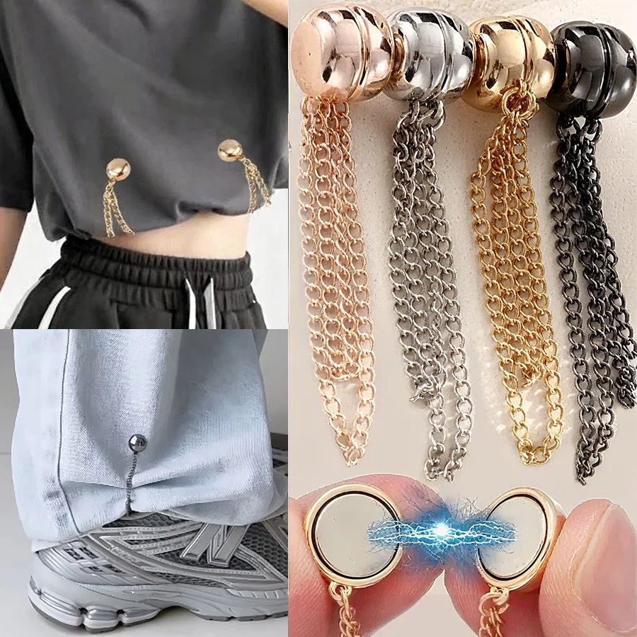 4/8/12PCS DIY Sewing Supplies Chain Magnetic Buckle Exquisite Brooch Buckles Roll Up Pants Legs Alloy Change Shorts Trouser Leg