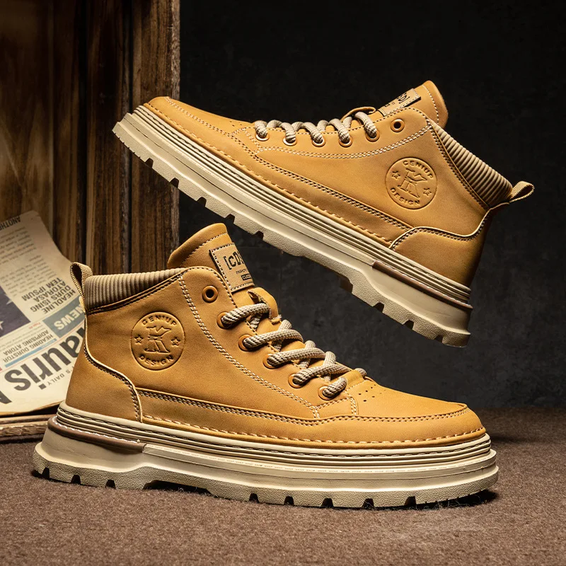 

Новая мужская обувь, кожаная повседневная обувь, удобная обувь для скейтборда на плоской подошве, уличные кроссовки на шнуровке на толстой подошве