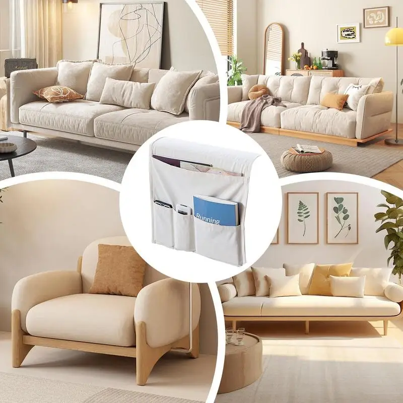 ที่วางแขนเก้าอี้รีโมทคอนโทรลผ้าแคนวาสกันลื่นที่วางแขนเก้าอี้แคดดี้มี5ช่องสำหรับเก็บของที่วางแขนโซฟาห้องนั่งเล่น