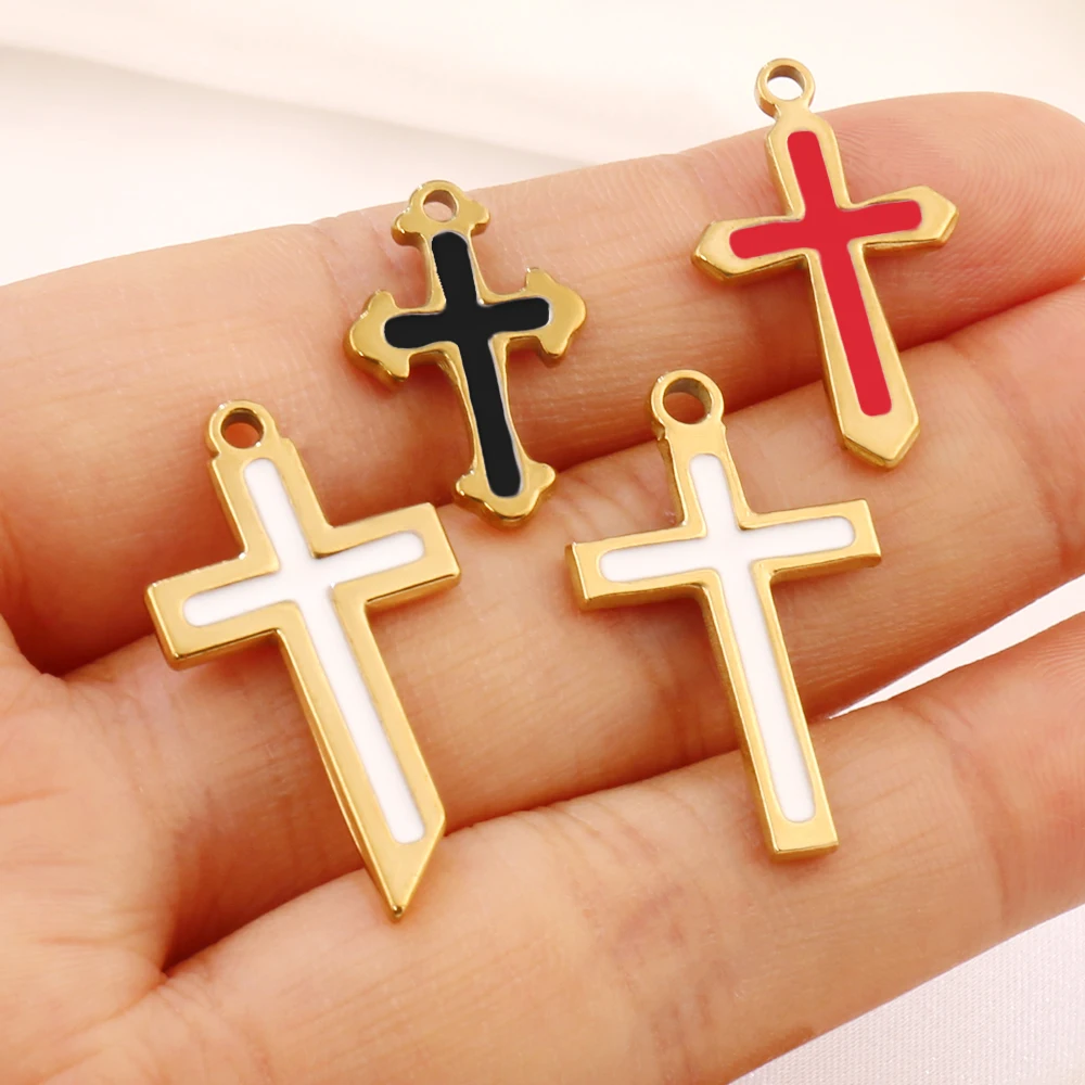 3Pc 4Style Stainless Steel Enamel Cross Charms Pendants for DIY Jewelry Making Sippliers Bracelet Necklace Earrings Accessories