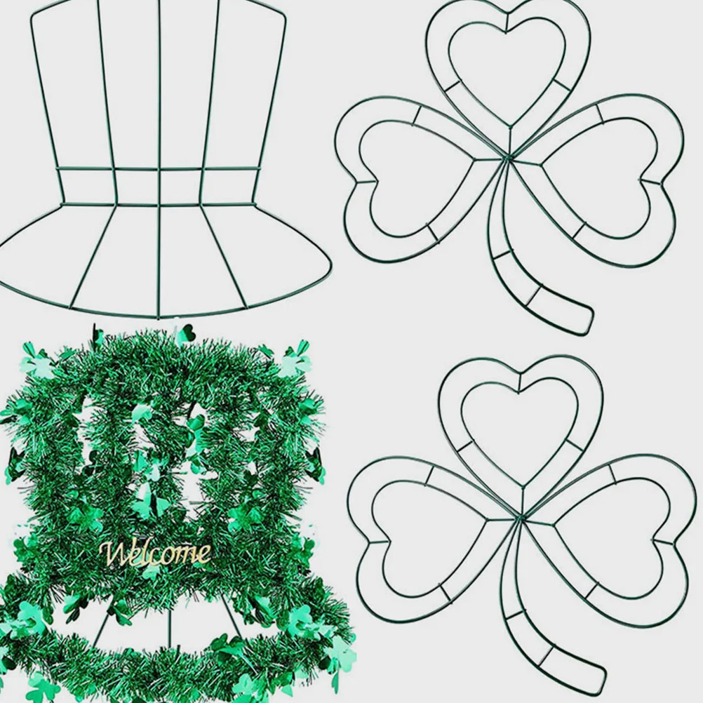 

3pcs Metal Wreath Frame Shamrock Door Sign Green Holiday Decoration For Home Wall Window Porch St Patrick'S Day Irish Craft