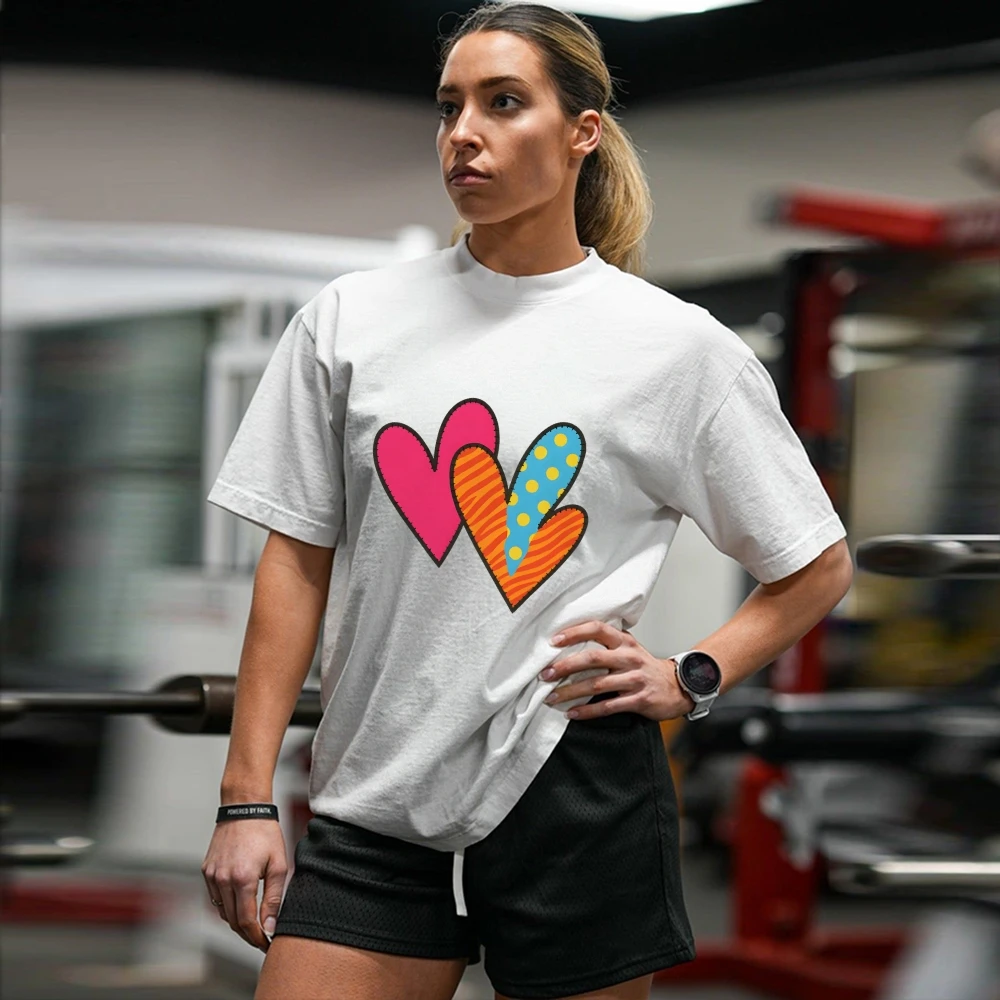 

Унисекс модная красочная футболка с сердечным узором повседневная свободная футболка с круглым вырезом и коротким рукавом летняя новая стильная уличная футболка Aliexpress