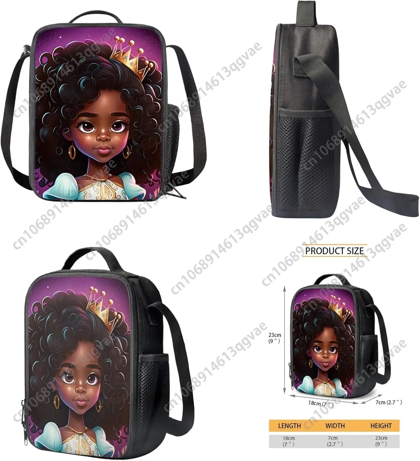Princess African Girl Backpack with Lunch Bag Set for Preschool Kids School Bag for Boys Girls Casual Book Bag with Lunch Box an
