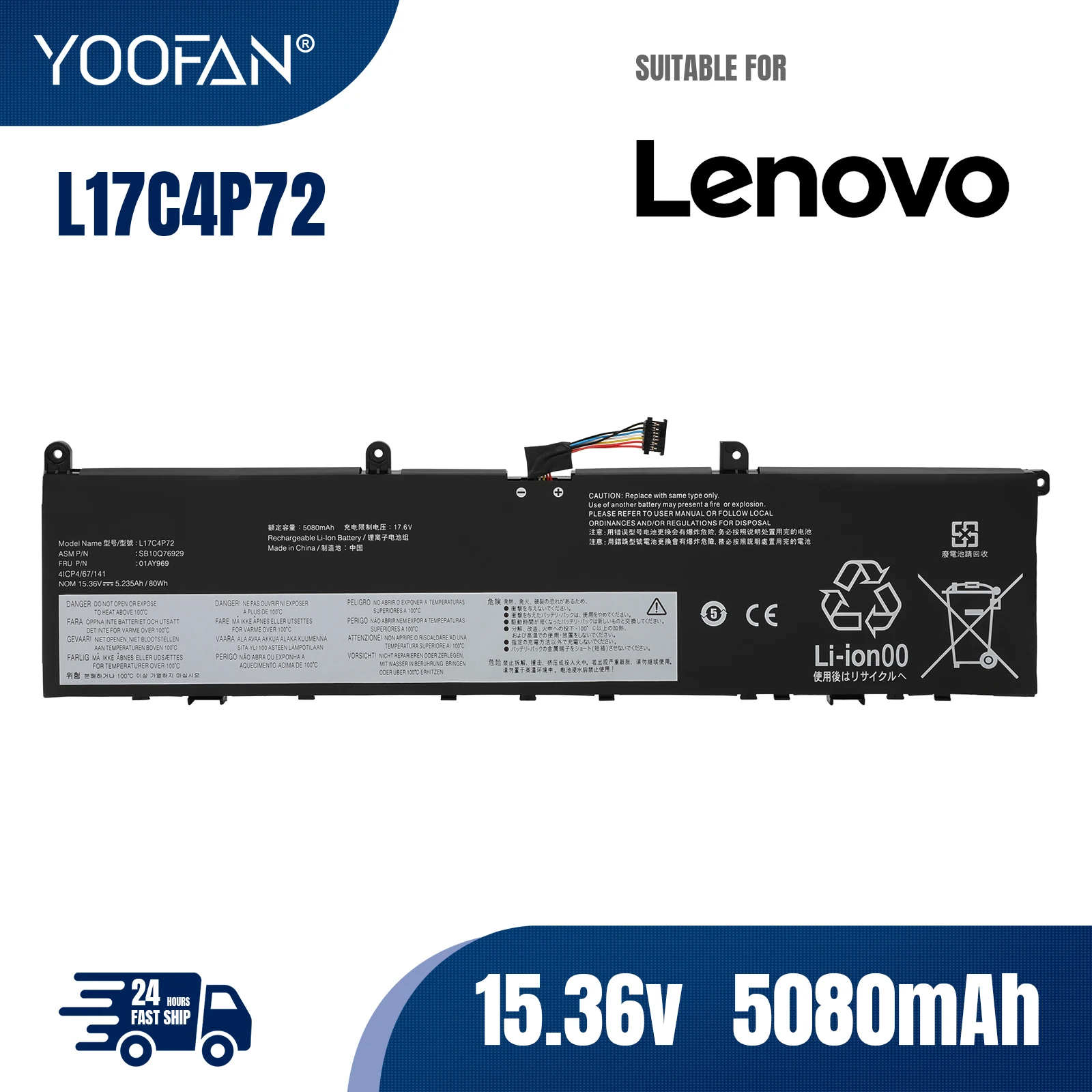 

YOOFAN0 L17M4P72 L17C4P72 01YU911 Laptop Battery For Lenovo ThinkPad P1 GEN2-20QT 20MD,X1 EXTREME-20MG 01AY969 01AY968