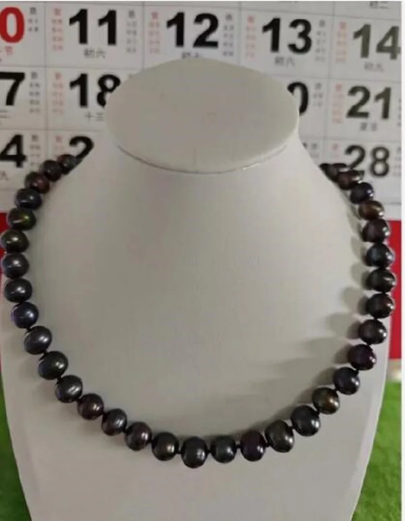 20 INCH AAAAA 10-11mm Natural REAL ROUND TAHITIAN BLACK pearl necklace 14K GOLD