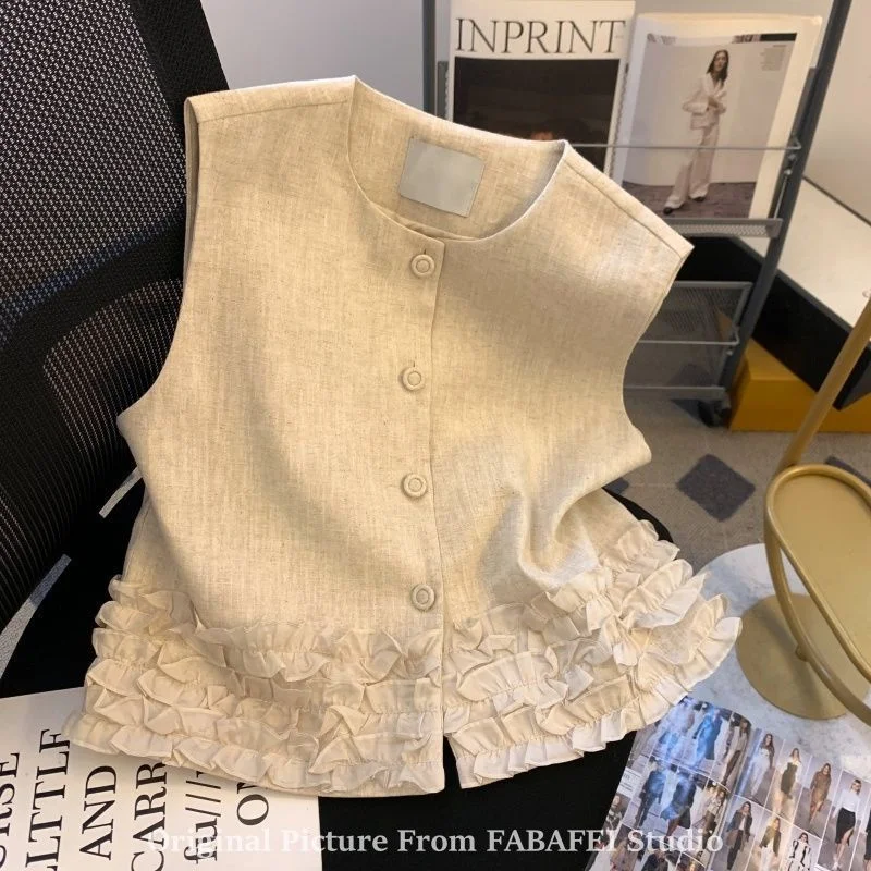 

Women's Vest Women's Jackets New Fashion Loose Cardigan Sleeveless Small Fragrant Wind Wood ear Vest Women's Summer Vest Jacket