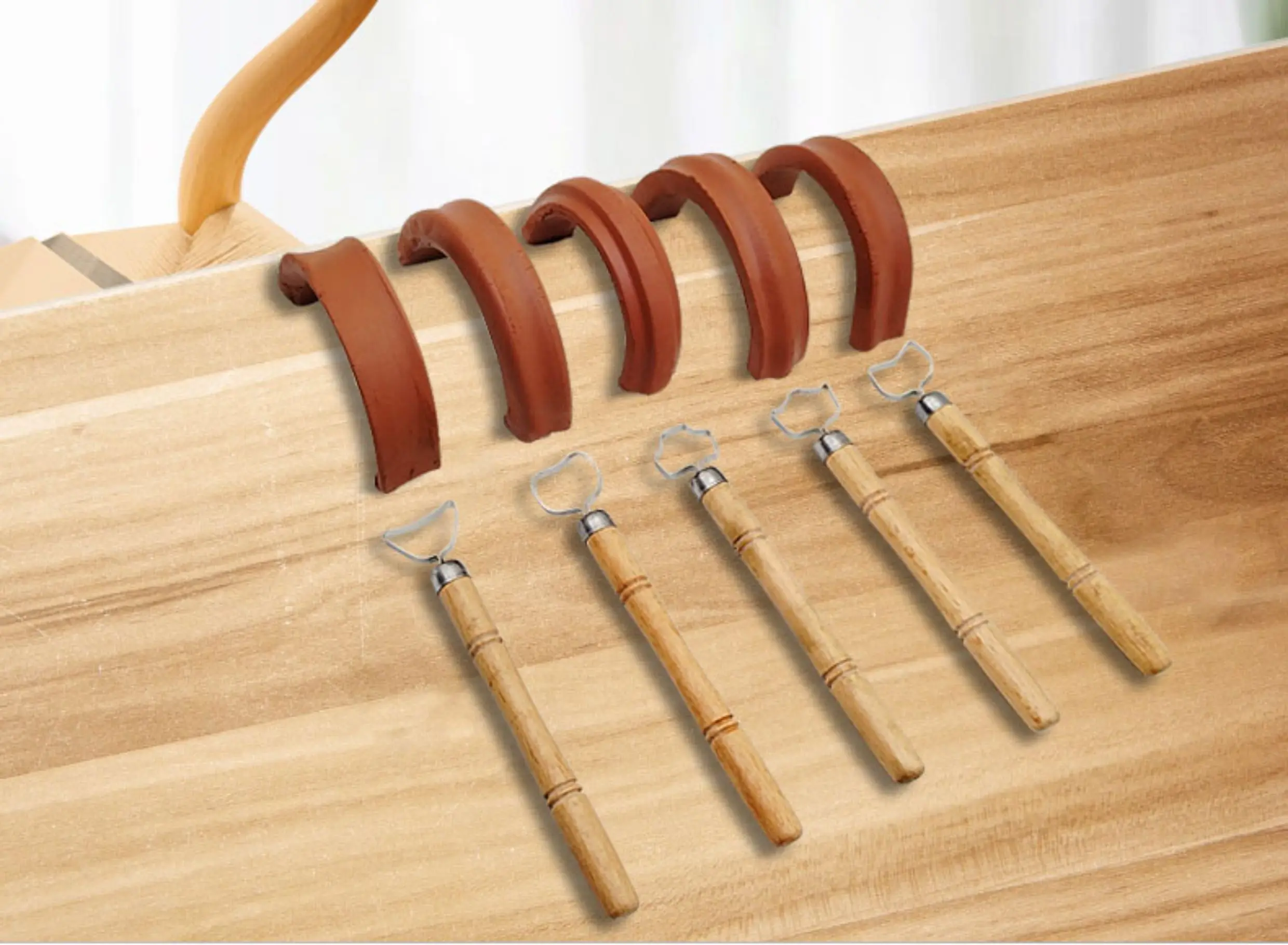 Töpferwerkzeuge mit Massivholzgriff, Schnitzwerkzeuge für Kinder, Töpferei-Schaber für Teetassen und Wasserbecher, Metall-Skulptur-Schaber – Detail 2