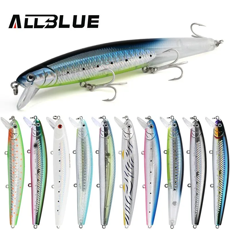 ALLBLUE Flash Minnow 110 Fishing Lure 110mm 5/8oz Glow Jerkbait Wobbler Slow Suspending Plastic Artificial Bait Bass Pike Tackle