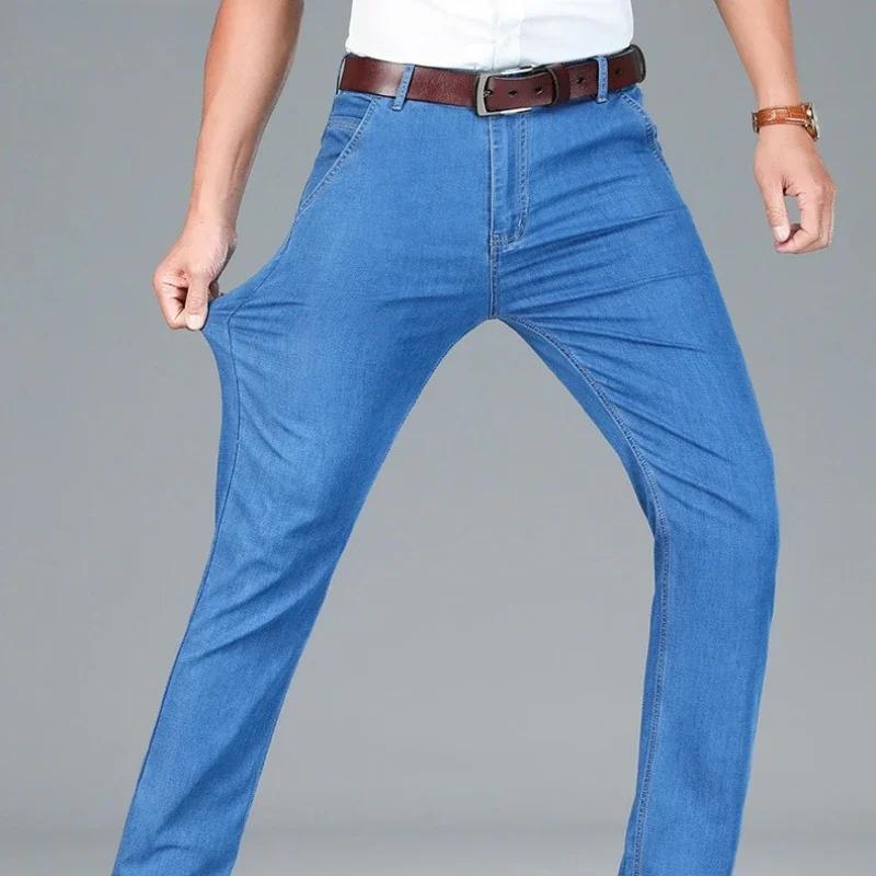 Men's Ice Silk Jeans Summer New Lyocell Thin Business Casual Denim Pants Classic All Match Slim Fit Straight Elastic Jean Male - Image 5