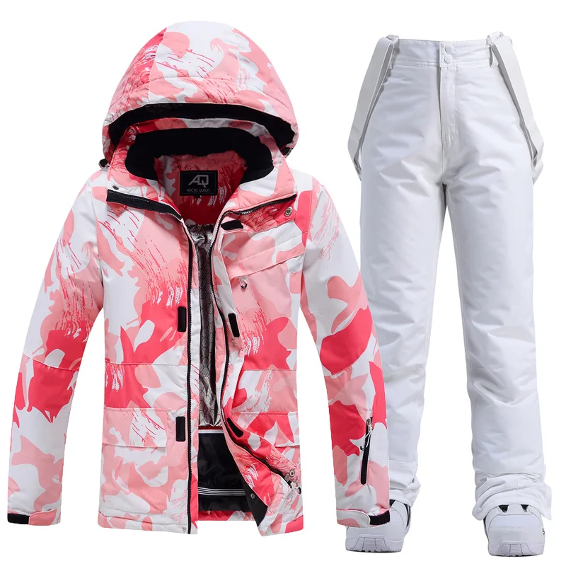 2023 New Pink Camouflage Ski Suit Women Winter Windproof Waterproof Snowboard Jacket Pants Snow Walking Clothes Female Snowsuit