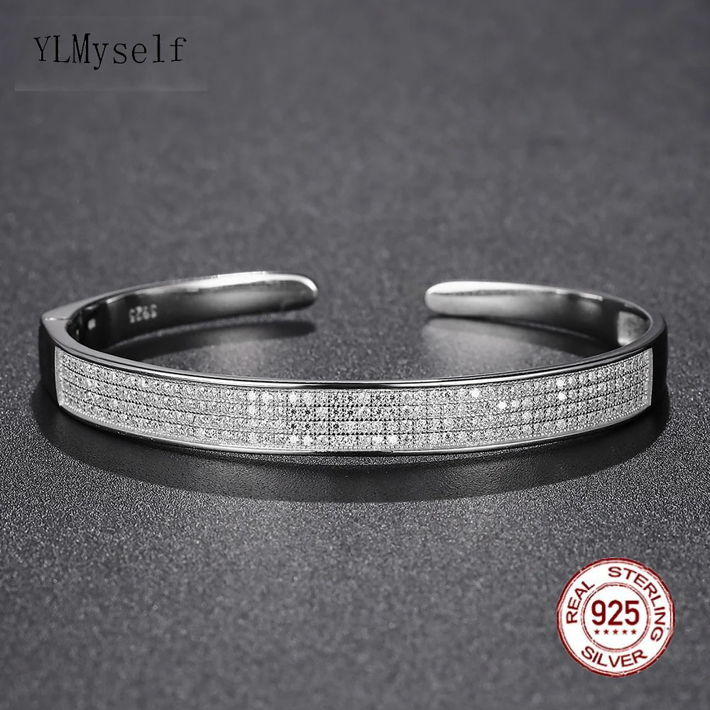 

212pcs of 1.25mm Moissanite Diamond Stone Real 925 Silver Fine Jewellery 6*4.8cm Diameter 7.8mm Wide Open Size Bangle