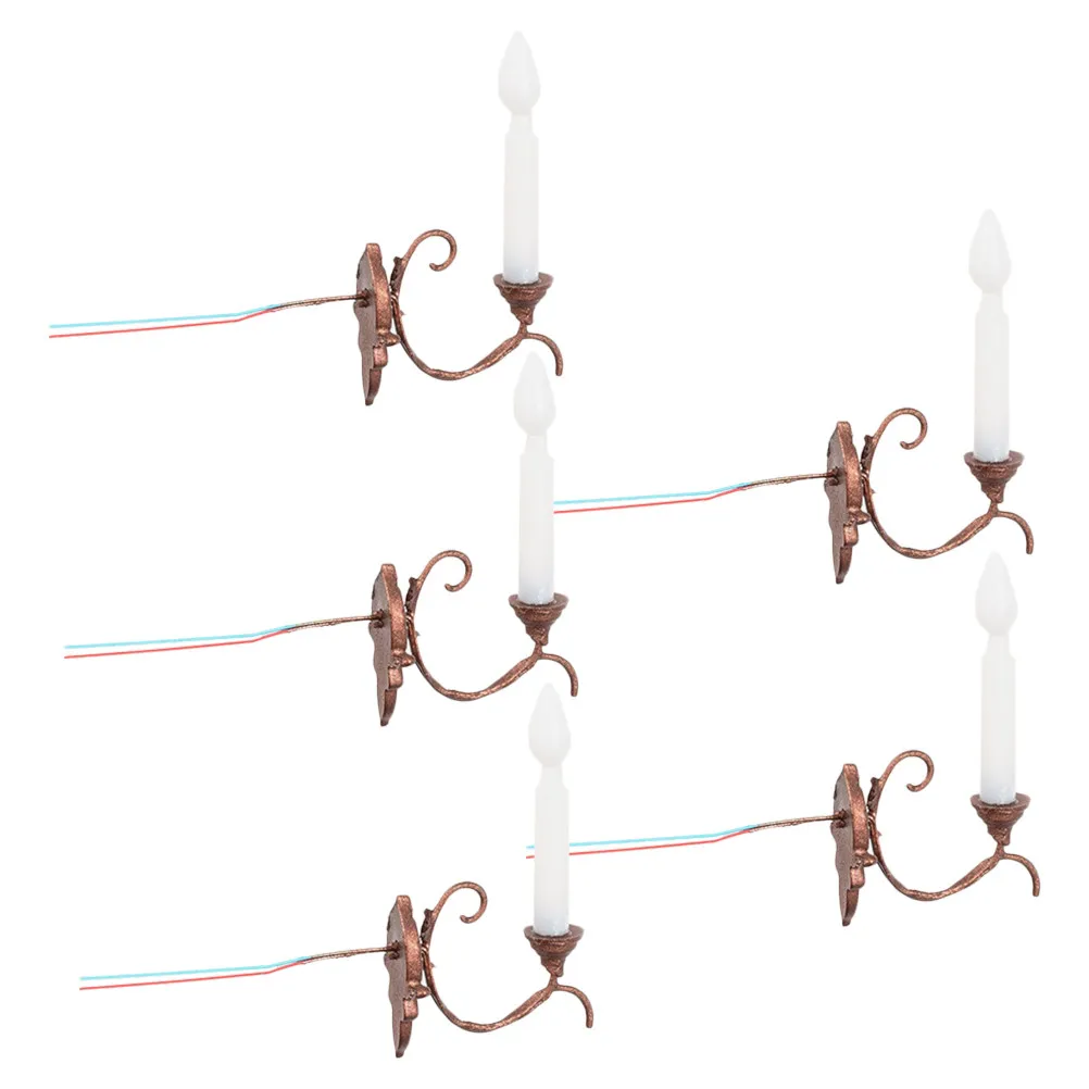 

5Pcs Mini Wall Lamp Stainless Steel ABS Decorative Mini House Lights Miniature Yard Light Sand Table DIY Scene Accessories