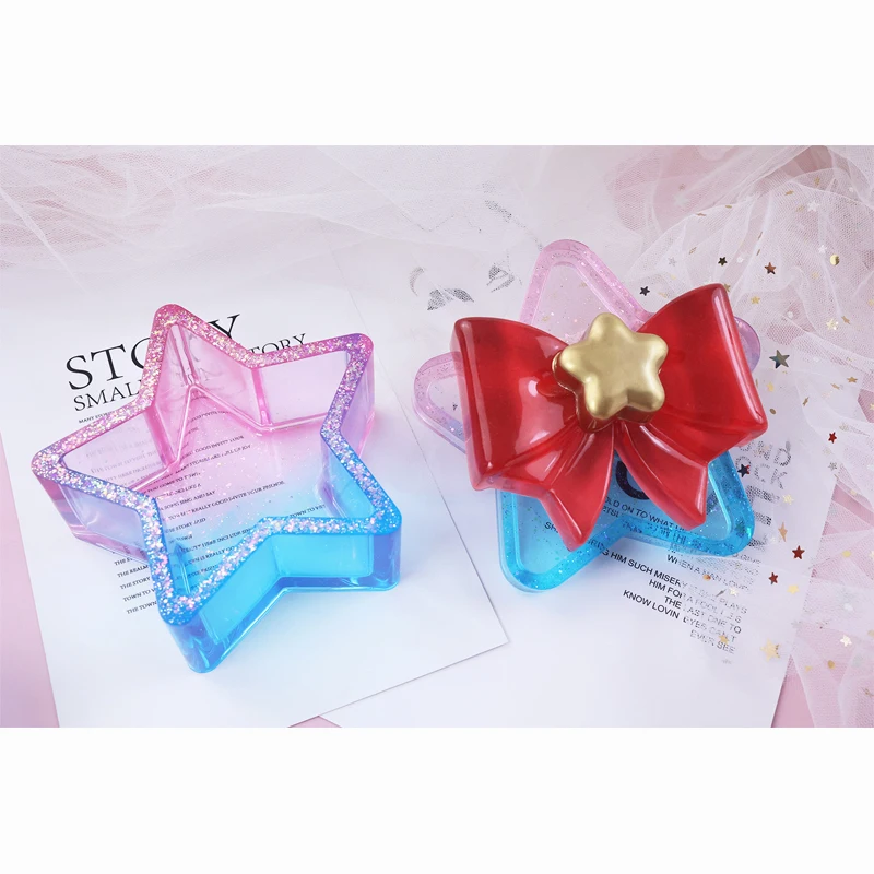 DIY Crystal Epoxy Resin Mold Star Bow Love Heart Shaped Storage Box Jewelry Box Container Mirror Silicone Mold For Resin