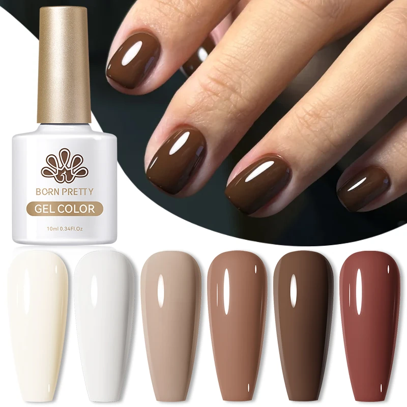 BORN PRETTY 10ml Coffee Brown Color Gel Nail Polish Wine Red Manicure Semi Permanent Base Matte Top Coat Soak Off Nail Art Gel