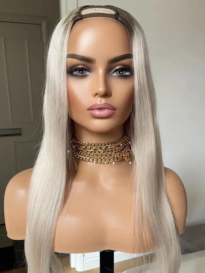 Fashion Wig Glueless U Part Wig Human Hair Ombre Blonde Platinum Highligths Wig 100% Virgin Human Hair Wig for Women Cosplay