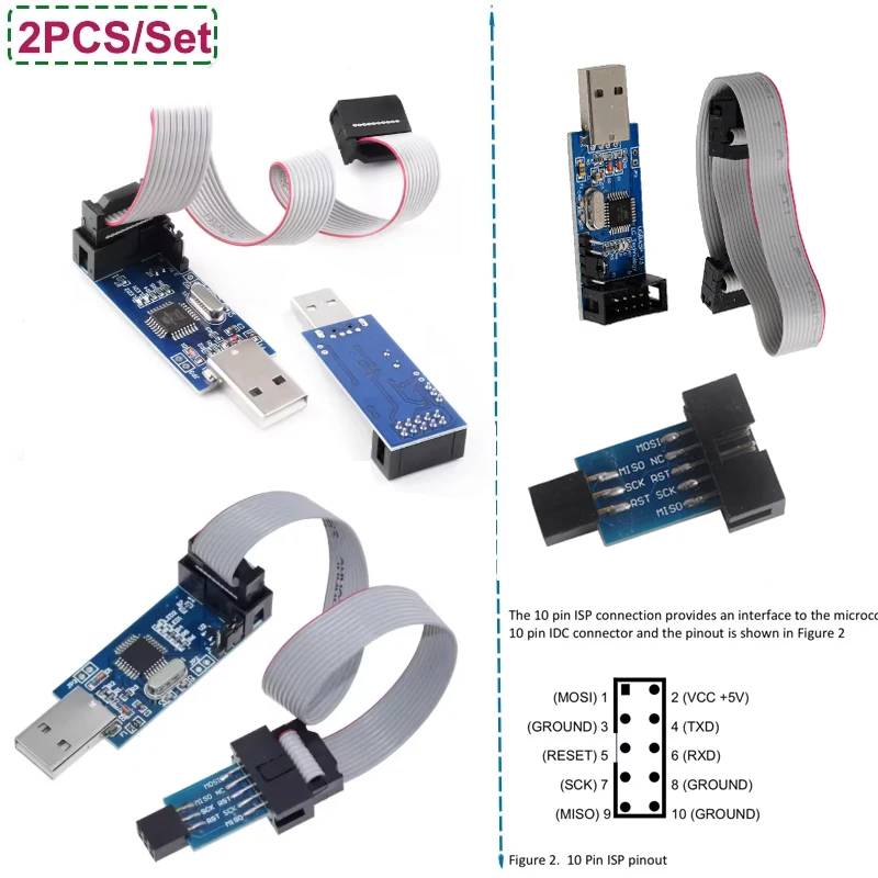 

2PCS/Set USBASP 10-pin to 6-pin Adapter Board + 51 AVR Programmer ISP Downloader USBASP Downloader V3 Wire Module DIY Parts
