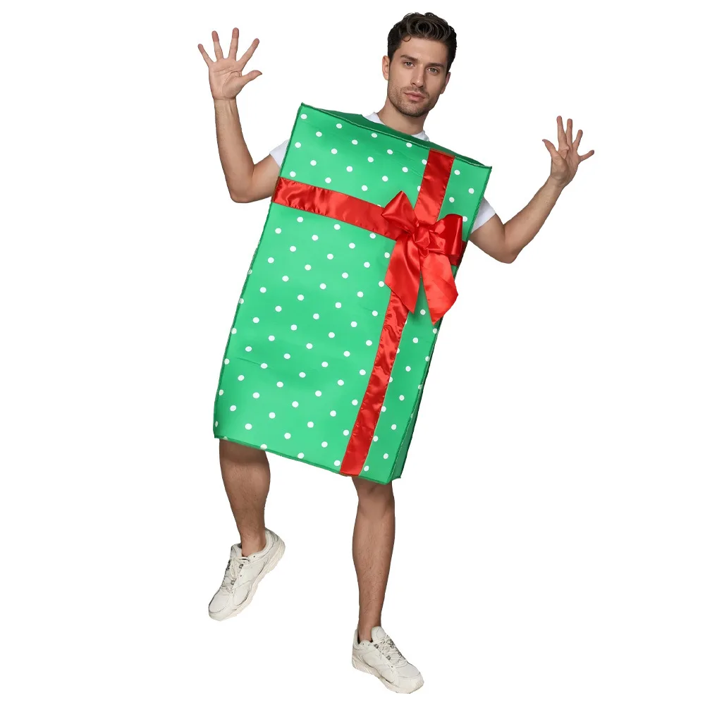 

Adult Unisex Christmas Christmas Gift Box Sleeveless Bodysuit Role Play Christmas Elf Costume Holiday Party Performance Costume