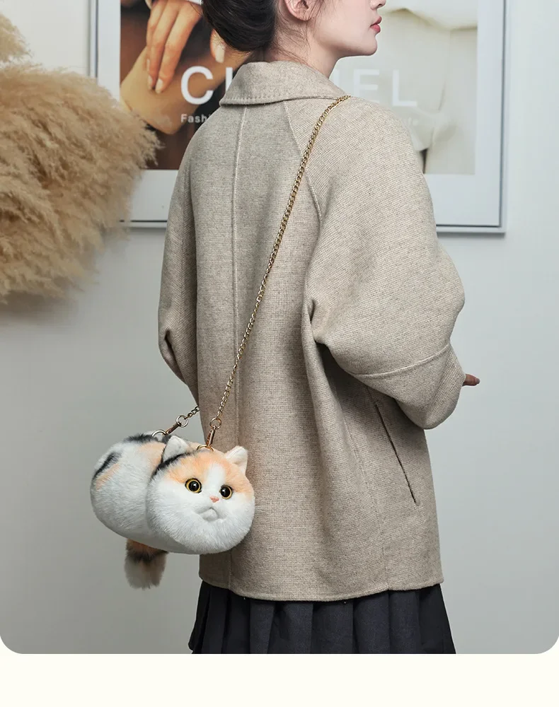 Handmade Cute Cat Shoulder Bag Simulation Cat Plush Pet Handbag